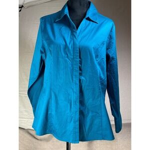 Lee Riders Womens Teal Vertical Stripe Button Down Shirt Top XL TG